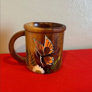 Handcrafted Wooden Mug with Butterfly Design
